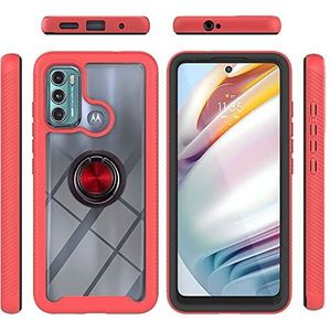 Transparante Frame Telefoon Gevallen Motorola Moto G 60 G60 G 9 G9 Power Back Cover 360 Ring Auto Beugel Solid PC Cover Motorola G60 G9Power Cases Covers (Rood, Moto G60)