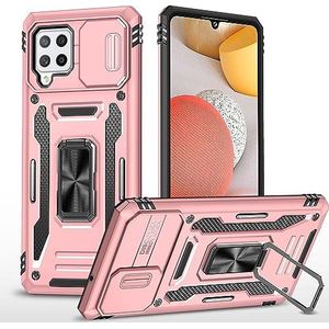 Case Cover, Compatibel met Samsung Galaxy A42 5G/M42 5G Case met Slide Camera Cover, Robuuste Full-Body Protection, Metal Ring Kickstand Militaire Grade Shockproof Beschermhoes (Color : Rose gold)