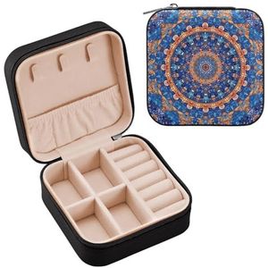 SKYSHU Mandala Sieradendoos voor Tieners Meisjes Vrouwen Verjaardag Kerstcadeau, Draagbare PU Lederen Sieraden Opbergdoos Mini Reizen Sieraden Case voor Ketting, Oorbellen, Ringen, Armband