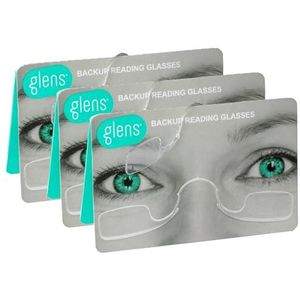 glens Unisex Armloze Leesbril - 3 Leesbrillen +3.0 Carbon Pack - Lichtgewicht Emergency Pocket Readers