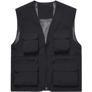 Pegsmio Outdoor Vest Voor Mannen Effen Kleur Grote Pocket Jas Vest, Zwart, M