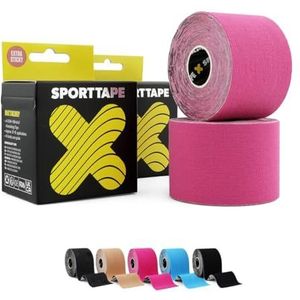 2 Rollen SPORTTAPE Kinesiotape 5 cm x 5 m - Roze | Spiertape knie, schouder, scheenbeen & enkel | Waterdicht & hypoallergeen