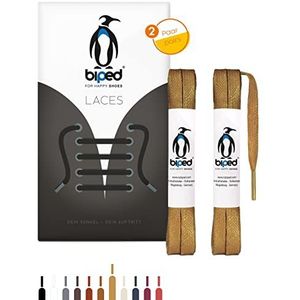 biped LACES 2 paar gewaxte veters plat - van katoen 7 mm - scheurvaste premium schoenveters voor leren schoenen, laarzen, casual en werkschoenen z2916(#46 camel,75 cm)