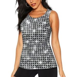 DKGOHLP Zilveren Pailletten Sparkle Patroon Print Zomer Atletische Tank Top Yoga Running Wandelen Fitness Leuke Mouwloze Gym Tops, Zwart, S