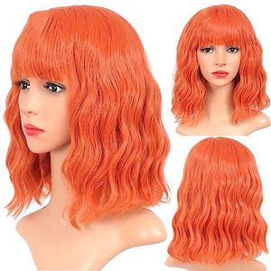 Korte Natuurlijke Golvend Haar Ombre Paars Rood Synthetische Pruiken Met Nette Pony Cosplay Pruiken 35 cm Pruiken Voor Vrouwen 65 cm Oranje 35,5 cm Oranje 35,5 cm