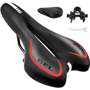 ZONSUSE Fietszadel, waterdicht mountainbike-zadel, ergonomisch zadel met schokbal met dubbele veer, met reflecterende band achter, voor fiets, mountainbike, racefiets (rood)