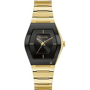 Bulova Vrouwen Analoog Japans Quartz Horloge met Roestvrij Stalen Band 97L164, Gouden toon//zwarte wijzerplaat, Quartz horloge