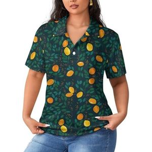 Lemon Leaf Fruit Sportshirt voor dames, korte mouwen, T-shirt, golfshirts, tops met knopen, trainingsblouses