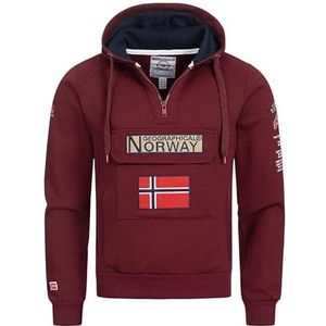 Geographical Norway Gymclass Heren - Hoodie voor Mannen Kangaroo Pocket Zip UK - Sweatshirt Logo Pullover Hoody Warm Lange Mouw - Truien Heren Lente Zomer Herfst Winter, Bordeaux, XXL