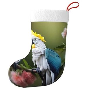 Aubnva Mooie Kaketoe Vogel Bloem Print Kerst Kous 17.7 inch Feestelijke Decor Voor Xmas Familie Bijeenkomsten Party Gunsten