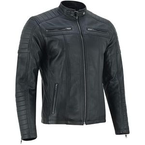 Vance The Leather Company Leren bikerjack voor heren, van 100% lamsleer, zwart, L