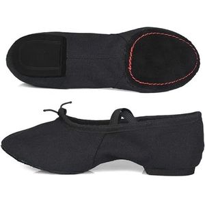 Balletschoenen, doek, natuurlijk leer, balletdansschoenen voor vrouwen, middelhoge hak, zachte jazz-salsa-dansschoenen, sneakers voor meisjes, yogaschoenen, 1cm Hiel Doek Zwart, 34.5 EU