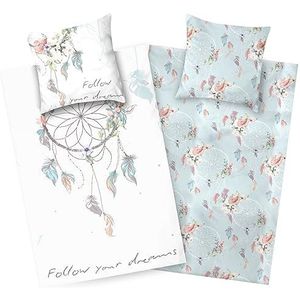 Aminata Kids Beddengoed 135 x 200 cm Dekbedovertrek Dromenvanger Flanel Katoen | Turquoise - Meisjes | 2-delige Warme en Zachte Omkeerbare Beddengoedset voor Kinderen
