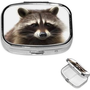 Vierkante Pillendoos Draagbare Metalen Pil Case 2 Compartiment Kleine Reizen Pil Organizer Harige Wasbeer Vitamines Houder Organizer voor Portemonnee Pocket