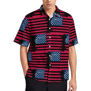 Vintage Amerikaanse Vlag Hawaiiaanse Shirt Voor Mannen Zomer Strand Casual Korte Mouw Button Down Shirts met Zak