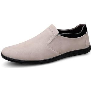 Loafers for heren PU-leren loafers met ronde neus, antislip, lichtgewicht platte hak, mode-instappers (Color : Beige, Size : 45 EU)