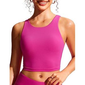 CRZ YOGA Dames Racerback Bikini Tops Snel Droge Bescheiden Zwempak Top Sport Gewatteerd Badpak Hibiscus Purple S