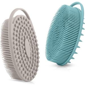 Siliconen bodyscrubber - Dubbelzijdige siliconen loofah voor douche, set van 2 zachte exfoliërende lichaamsbad-doucheschrobber, loofah-borstel, gemakkelijk schoon te maken voor gevoelige kinderen,