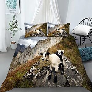 Eenpersoons beddengoed set grijs geitendekbedovertrek voor kinderen, zacht, ademend, hypoallergeen microvezel dekbedovertrek met ritssluiting, 1 dekbedovertrek (135 x 200 cm) + 2 kussenslopen (50 x 75 cm)