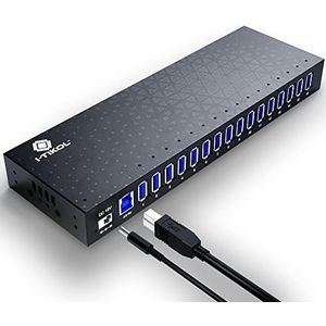 USB 3 0 Hub - 16 poorten aangedreven USB-hub - Desktop USB Expander Hub - tot 5 Gbps high-speed USB-splitter voor meerdere apparaten - Aluminiumlegering meerdere USB-hub met AC-adapter voor laptop