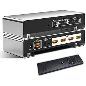 Videoschakelaar Switch 4x1 4K @ 60Hz Switcher 4 In 1 Out Met 5.1 Optische 3.5mm audio Converter for PS5 Xbox Laptop Versterker TV Livestream-schakelaar