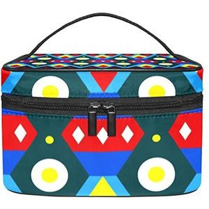 Geometrische blauwe make-up organizer tas, reismake-up tas organizer case draagbare cosmetische tas voor vrouwen en meisjes toiletartikelen, Meerkleurig, 22.5x15x13.8cm/8.9x5.9x5.4in