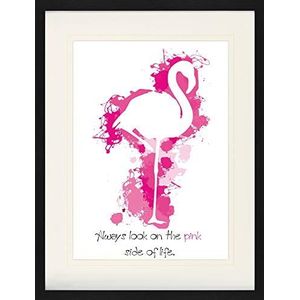 1art1 Flamingos Poster Always Look On The Pink Side Of Life Ingelijste Foto Met Passepartout | Muur Foto's | In Een Fotolijstje 80x60 cm