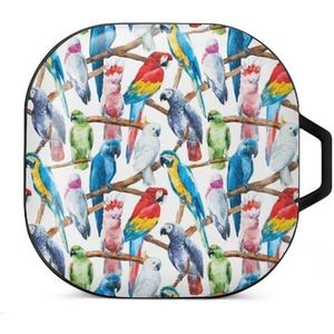 Aquarel papegaai patroon oordopjes hoesje compatibel met Samsung hard shell beschermhoes zwart-stijl