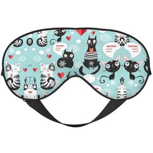 Zacht ademend slaapmasker met zwart-witte kattenprint, lichtblokkering, verstelbare riem, slaapmasker voor reizen, nachtwerk, kantoor