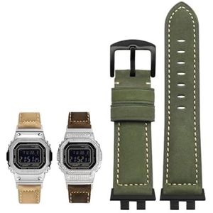 Echt lederen horlogeband geschikt for G-SHOCK geschikt for Casio GMW-B5000 kleine zilveren bar heren zachte comfortabele horlogebandaccessoires 22 mm(Color:Army Green-Black-K2)
