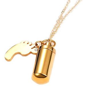 SASHUN XLIAN326 Aangepaste Roestvrij Staal Crematie Sieraden Voor As Voetafdruk Charm Cilinder Urn Ketting Gouden Kleur Memorial Sieraden Hanger Huisdier Memorial (Lengte: 55cm, Metalen Kleur: Grave)