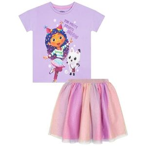DreamWorks Gabby’s Dollhouse Meisjes T-shirt En Tule Rok | Meisjes Feestoutfit | Zomerkleding Voor Meisjes | Purper 134