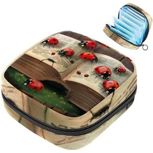 MUOOUM Boek Lieveheersbeestjes Daisy Maisandverband Opbergtas Draagbare Menstruatie Tas voor Vrouwen Tiener Meisjes Menstruatie Cup Pouch Nursing Pad Houder