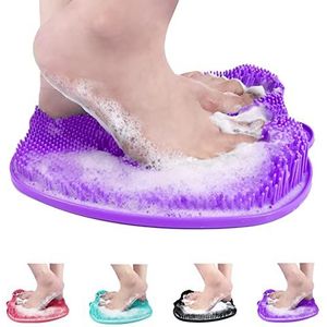 AXLOFO® Douchevoetschrobbermat, XL grotere maat voetmassagemat met antislip zuignappen, reinigt, peelt, masseert je voeten zonder te buigen, voetcirculatie en verlicht vermoeide voeten (paars)