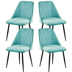GEIRONV 51 × 49 × 78 cm fluwelen zitting en rugleuningen make-up stoel, keuken slaapkamer lounge stoel zwart metalen benen eetkamer set van 4 Eetstoelen (Color : Light blue, Size : Black legs)