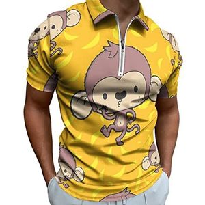 Banaan En Apen Half Zip-up Polo Shirts Voor Mannen Slim Fit Korte Mouw T-shirt Sneldrogende Golf Tops Tees XL