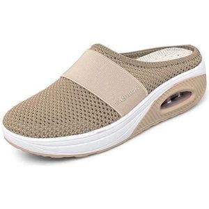 Ademende Mesh-slippers For Oudere Vrouwen Lichtgewicht Instappers Orthopedische Diabetische Sandalen Vrouwelijke Wedge-sneakerschoenen (Color : Khaki, Size : 38)