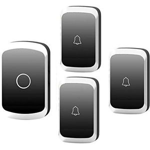 Deurbel, Draadloze deurbel, set van 3 knoppen met ontvanger, bereik 300 m, 36 beltonen, IP44, waterdicht, zwart en goud(Black)