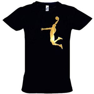 Dunk Basketball Slam Dunkin T-shirt voor kinderen, zwart-goud, maat 152 cm, Zwart goud.