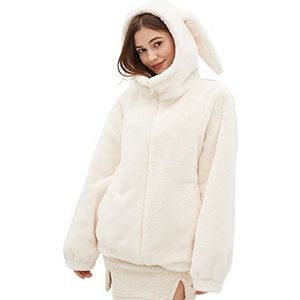 Schattige beer oren hoodie warme pluizige nepbont korte jas for dames parka uitloper lange mouw overjas met zakken / 512(Beige Rabbit,XL)
