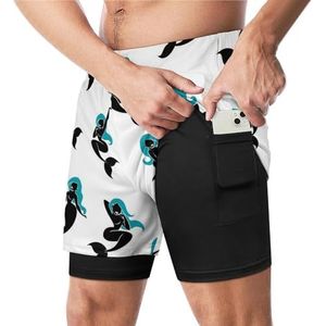 Zeemeermin Silhouet Grappige Zwembroek met Compressie Liner & Pocket Voor Mannen Board Zwemmen Sport Shorts