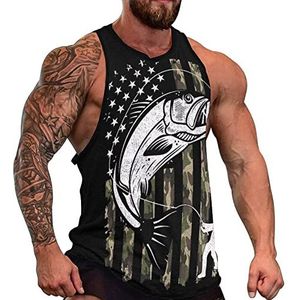 Amerikaanse Vlag Camouflage Bass Fishing Heren Tank Top Grafische Mouwloze Bodybuilding Tees Casual Strand T-Shirt Grappige Gym Spier