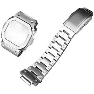 Pak horlogeband Fit for Casio G-SHOCK DW5600 GW-B5600 GWM5610 roestvrijstalen metalen Bezel horlogekast (Color : Silver case Strap, Size : 5600)