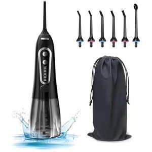 Monddouche USB Oplaadbare Water Flosser Draagbare Tandheelkundige Waterstraal 300ML Watertank Waterdichte Tanden Cleaner for Mondverzorging (Color : Black Plus Bag)