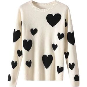 Wool Basics Knitwear Vrouwen Ronde Hals Jacquard Warme Zachte Trui Herfst Winter Tops, Wit, M