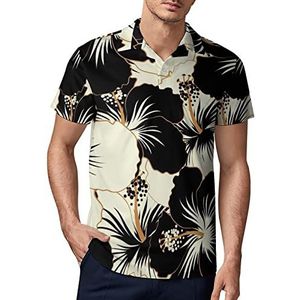 Zwart-wit Hibiscus Bloem Heren Golf Polo-Shirt Zomer Korte Mouw T-Shirt Casual Sneldrogende Tees M