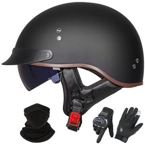 Vintage Motorhelm In Duitse Stijl, ECE 22.06 Goedgekeurd, Open Motorhelm, Retro Halve Helm met Zonneklep voor Volwassenen, Mannen en Vrouwen A-2,M (55-56cm)