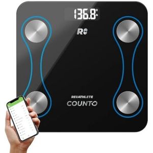 COUNTO Smart Scale- Digitale weegschaal meten lichaamsparameters | Slim Bluetooth lichaamsvet meetapparaat, lichaamssamenstelling monitor met slimme app | badkamerweegschalen nauwkeurig voor Bmi