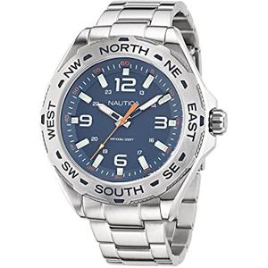Nautica Heren NAPCWS302 Clearwater Beach Gerecycled (85%) Roestvrij Stalen Armband Horloge, Zilverkleur/Blauw/SST, Zilveren Toon/Blauw/SST