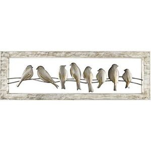 House of Arts – Flock of birds – Moderne wanddecoratie vogels – Metaal met houten frame - Muurdecoratie 3D - Modern industrieel landelijk - Slaapkamer kantoor woonkamer – wanddeko binnen - Grijs goud